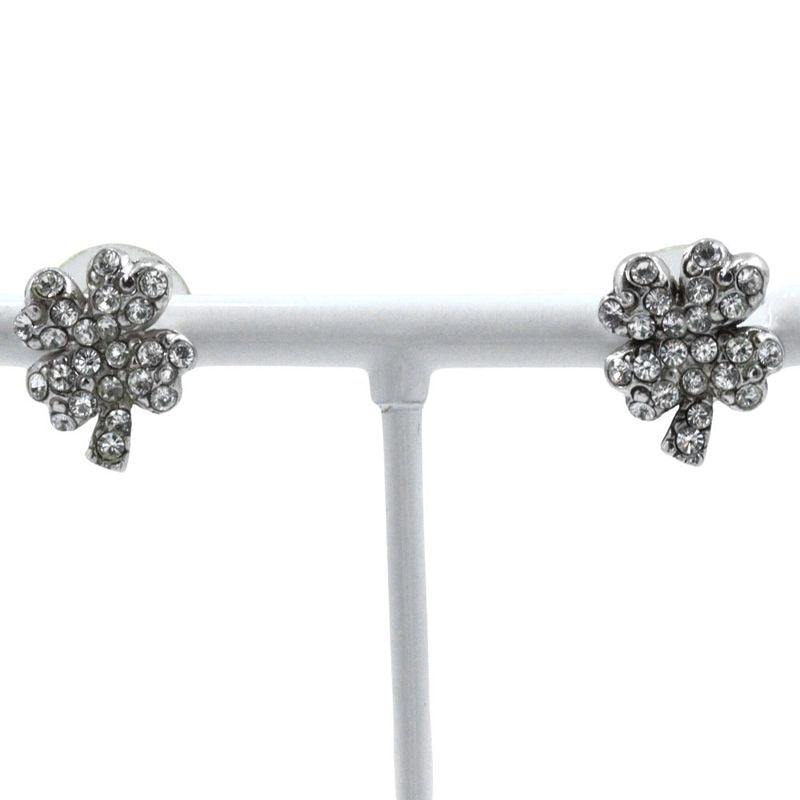Chanel Clover Rhinestone Metal Silver 03 a 3.6 g Earrings