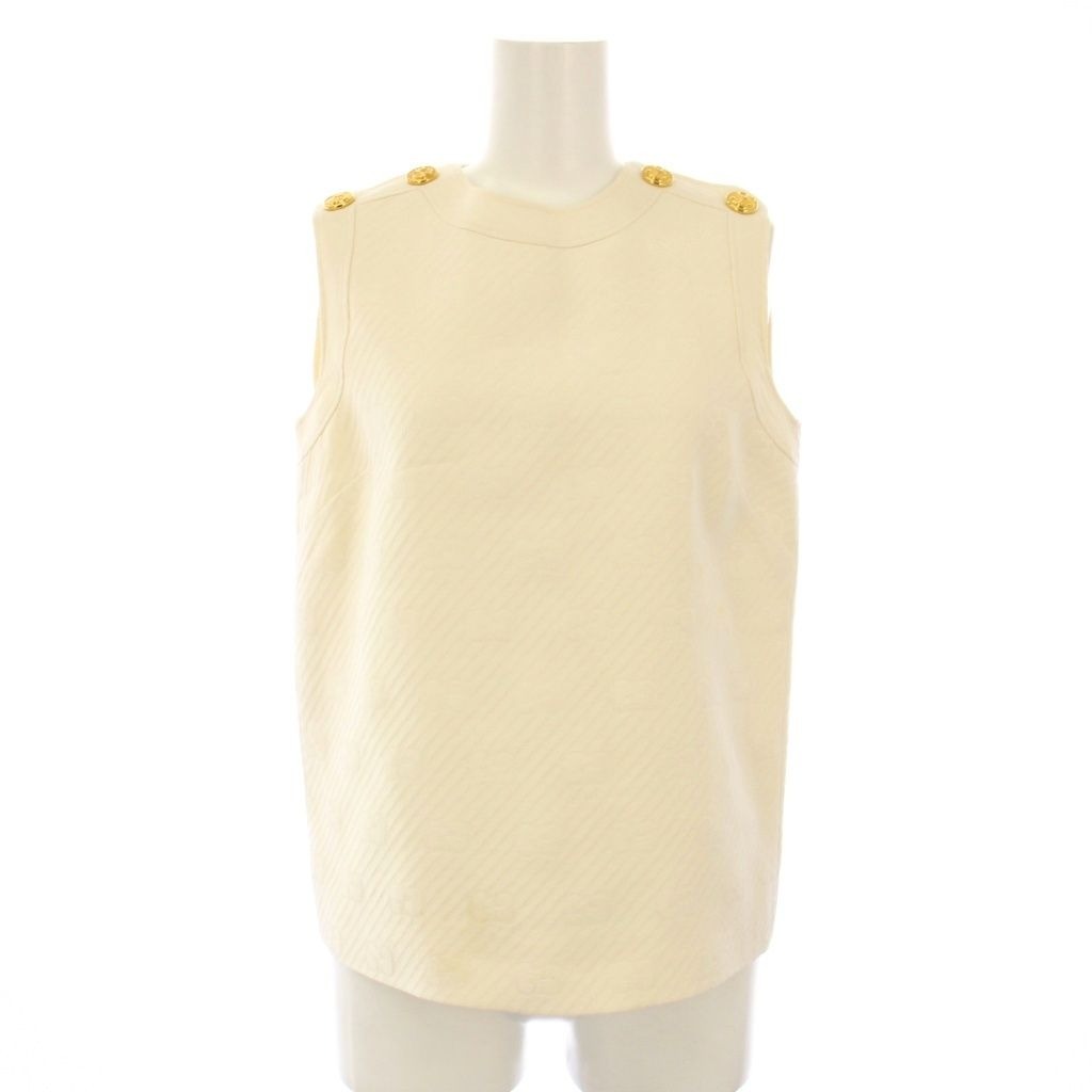 Gucci GG Pattern Sleeveless Top Gold Buttons 36 White