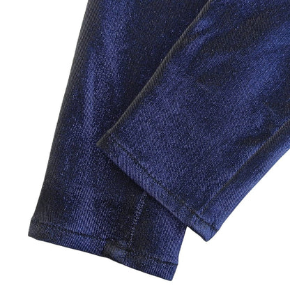 Chanel Cotton CC Logo Button Glossy Skinny Pants Blue Black 34 — view 5