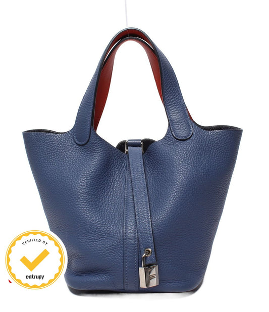 Hermes Handbag Silver Blue Capucines Taurillon Clemence