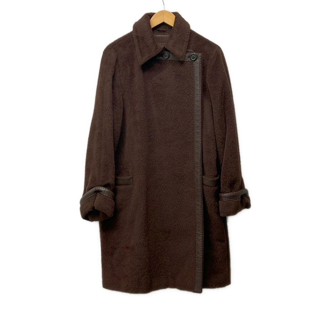 Max Mara Coat 40 Dark Brown Long Sleeve Alpaca Blend Fall Winter Leather Length