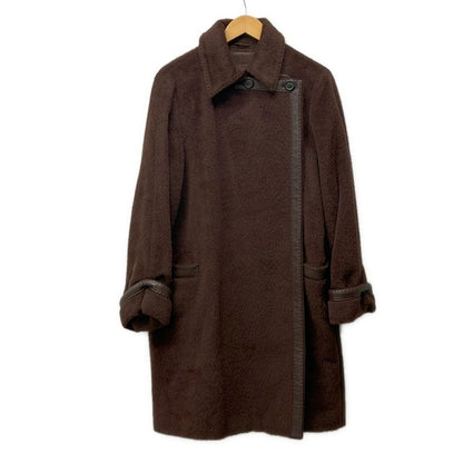 Max Mara Coat 40 Dark Brown Long Sleeve Alpaca Blend Fall Winter Leather Length