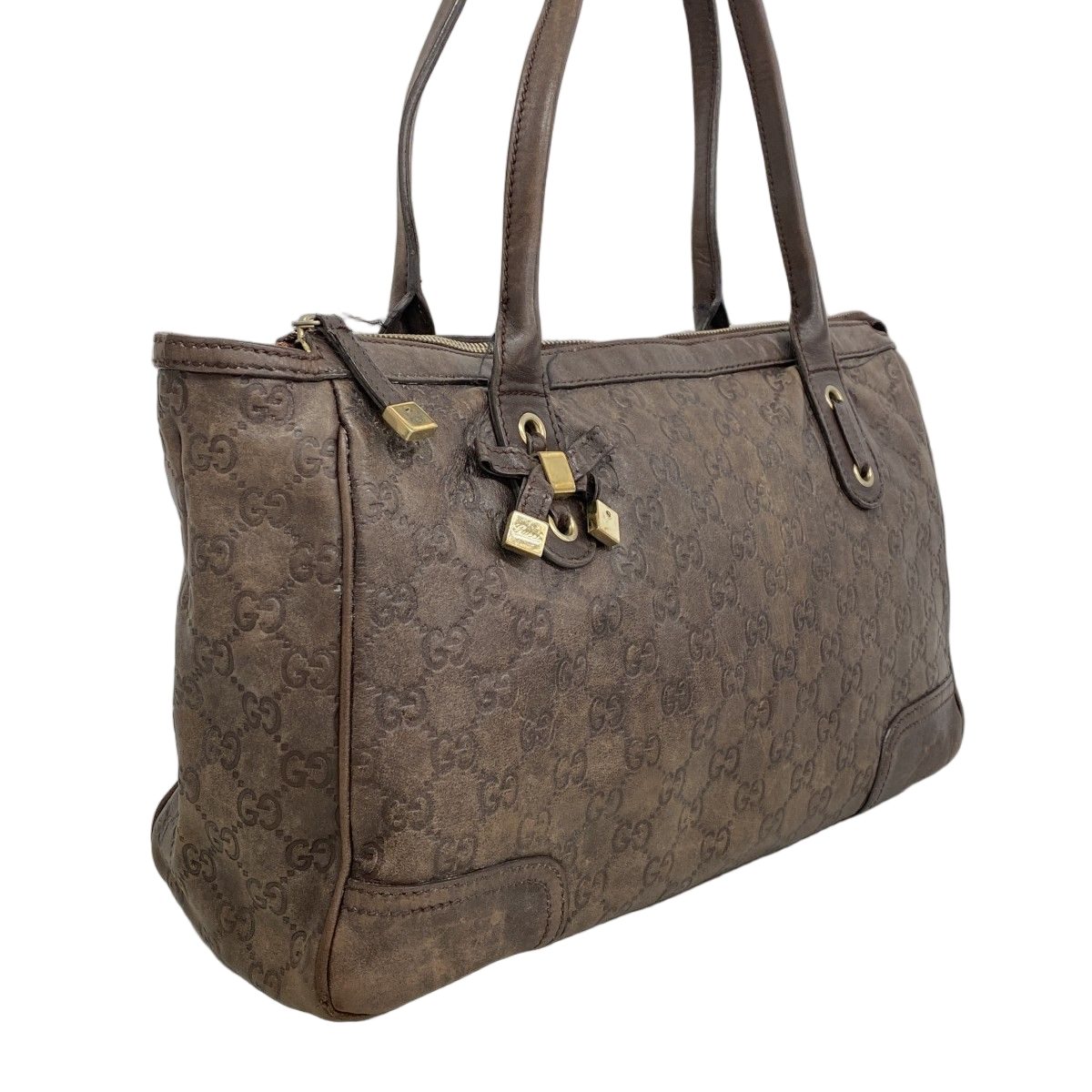 Gucci Tote Guccissima Leather Dark Brown Chien Pants Gold — view 2