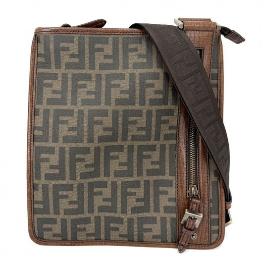 Fendi Shoulder Bag Zucca Crossbody Leather Brown Gold