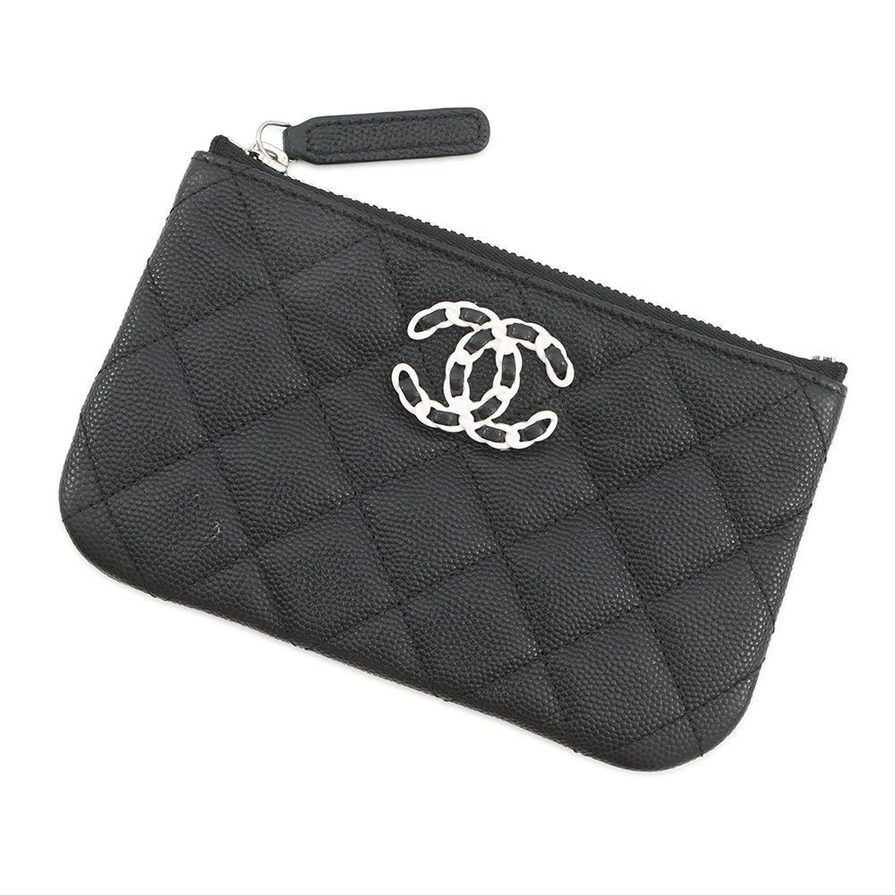Chanel Pouch Quilted 19 Caviar Leather Case Black