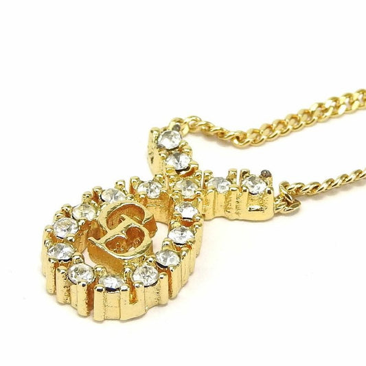 Christian Dior Necklace CD Logo Rhinestone Gold GP Plated Accessories Jewelry