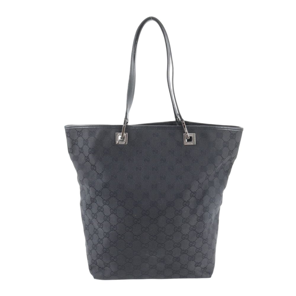 Gucci GG Canvas Leather Tote Shoulder Hand Black