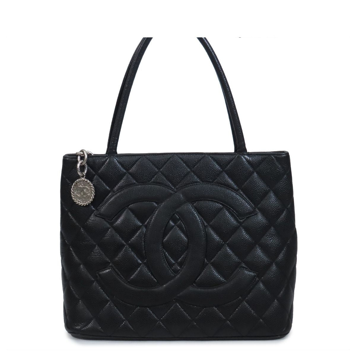 Chanel Reissue Tote Bag Quilted CC Logo Black Silver Caviar Leather