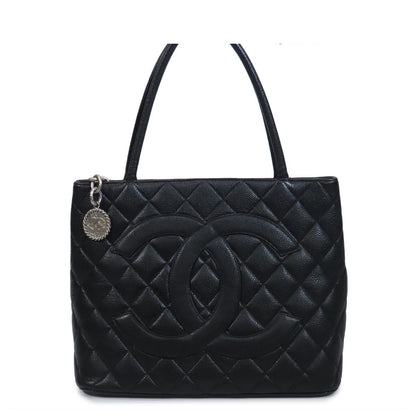 Chanel Reissue Tote Bag Quilted CC Logo Black Silver Caviar Leather