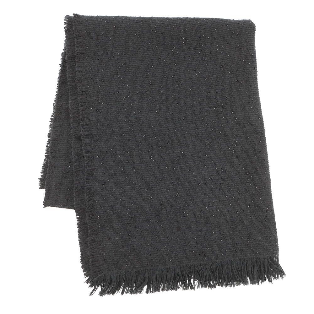 Chanel Scarf CC Logo Cashmere Beads Shawl Black