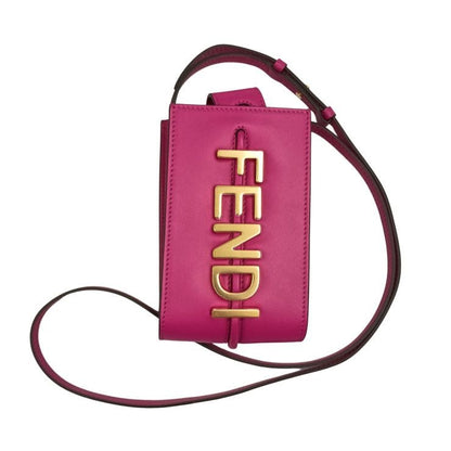 Fendi Shoulder Bag Graffiti Phone Pouch Pink Leather Smartphone Pochette Gold