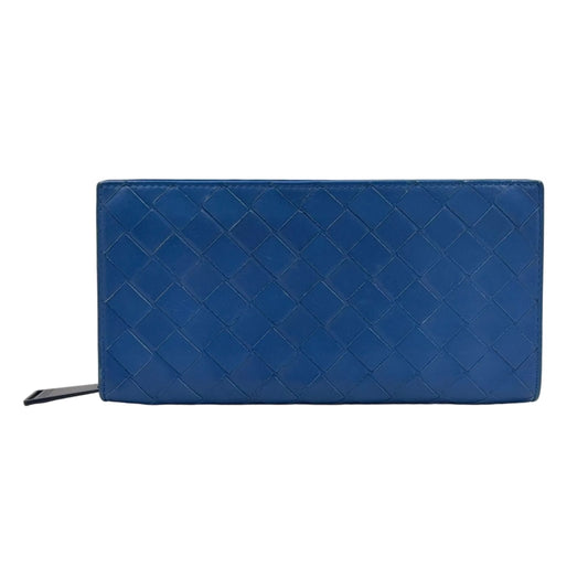 Bottega Veneta Intrecciato Leather Blue Wallet Gold