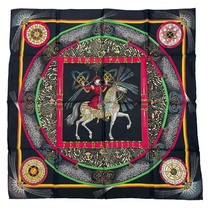 Hermes Scarf Silk Carre 90 Feux D'artifice Black
