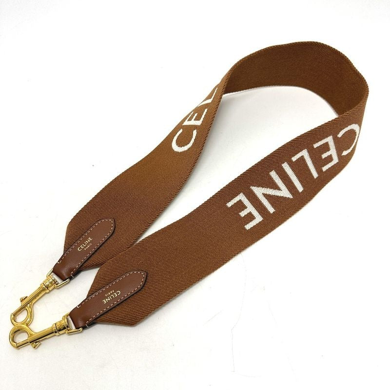 Celine Shoulder Strap Logo Canvas Leather Brown