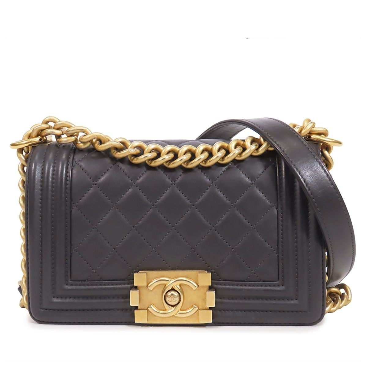 Chanel Boy Dark Gray Gold Lambskin Small Chain Shoulder Bag