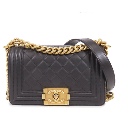 Chanel Boy Dark Gray Gold Lambskin Small Chain Shoulder Bag