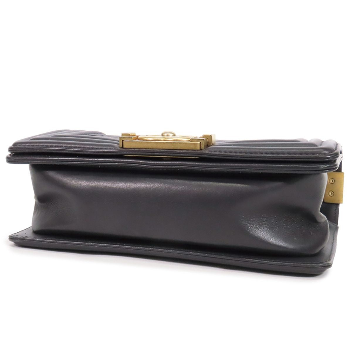 Chanel Boy Dark Gray Gold Lambskin Small Chain Shoulder Bag — view 3