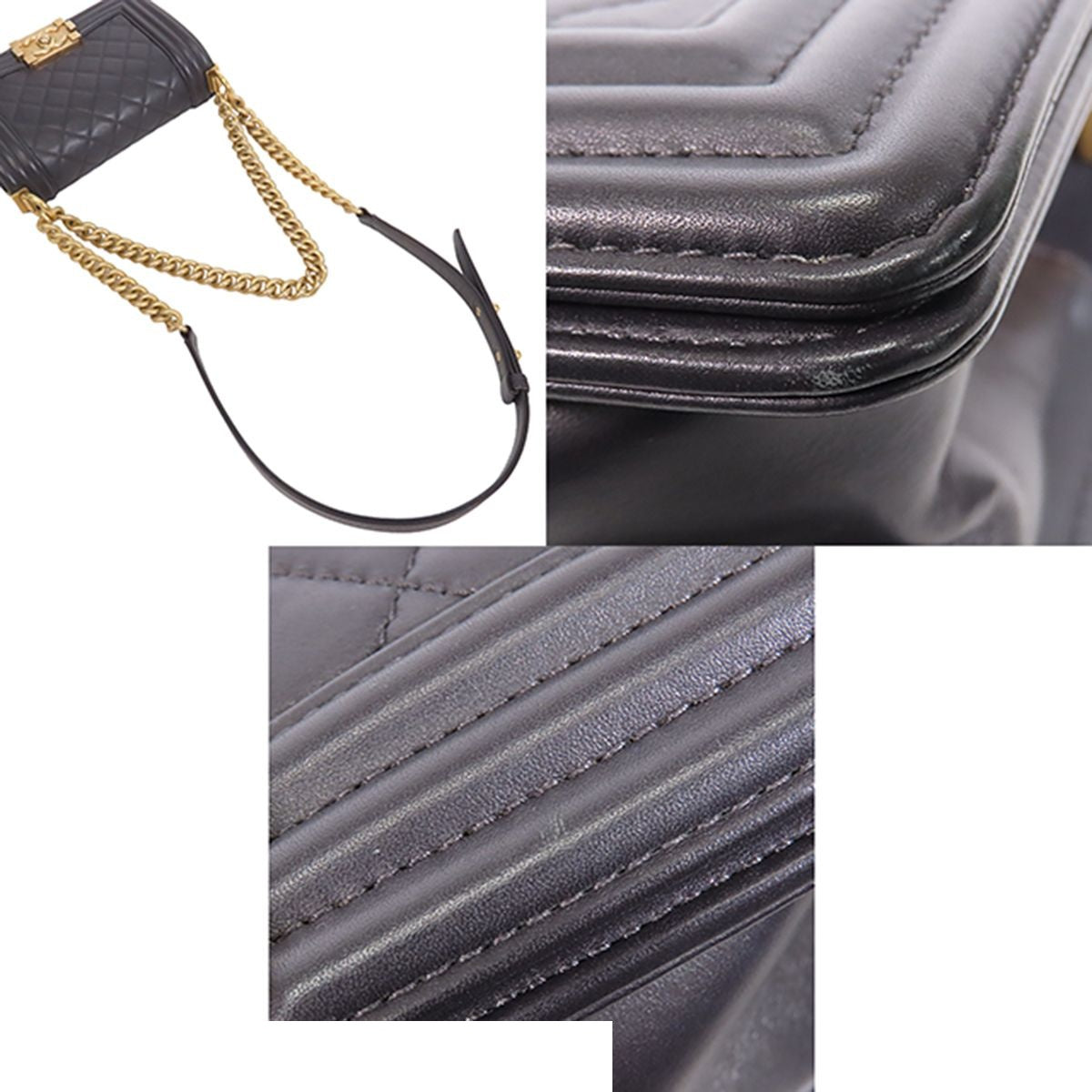 Chanel Boy Dark Gray Gold Lambskin Small Chain Shoulder Bag — view 5