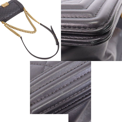 Chanel Boy Dark Gray Gold Lambskin Small Chain Shoulder Bag — view 5
