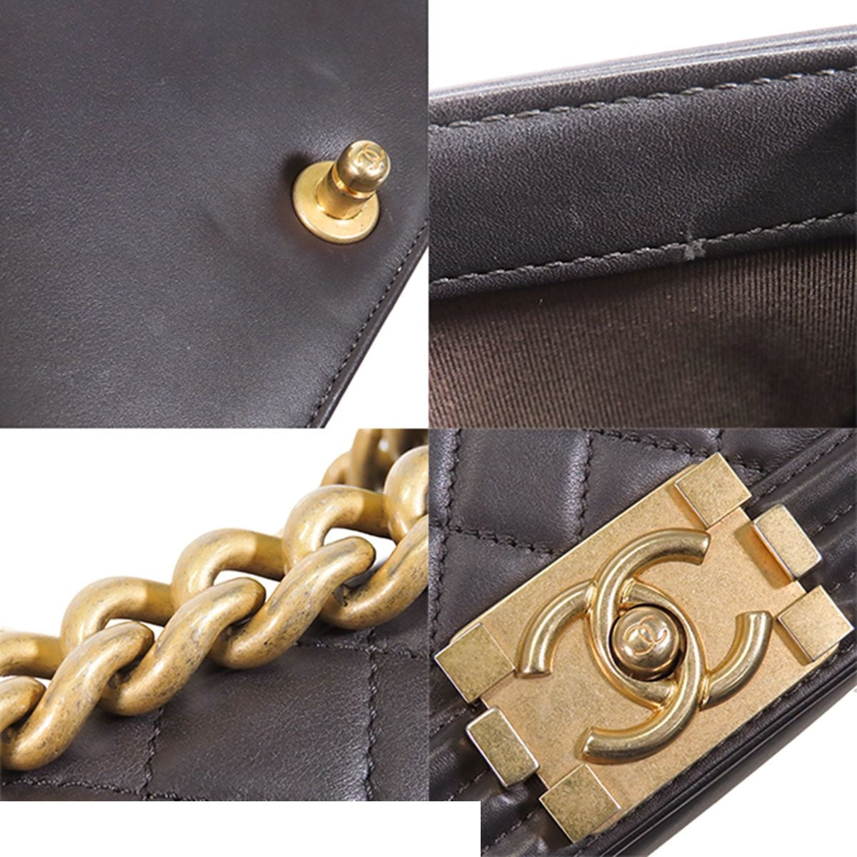 Chanel Boy Dark Gray Gold Lambskin Small Chain Shoulder Bag — view 8