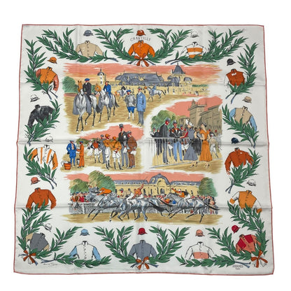 Hermes Carre 90 Scarf Silk Chantilly Racecourse White Box — view 2