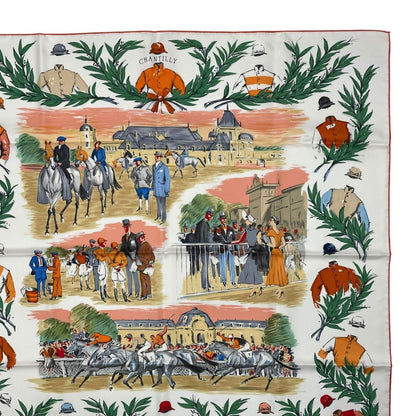 Hermes Carre 90 Scarf Silk Chantilly Racecourse White Box — view 4