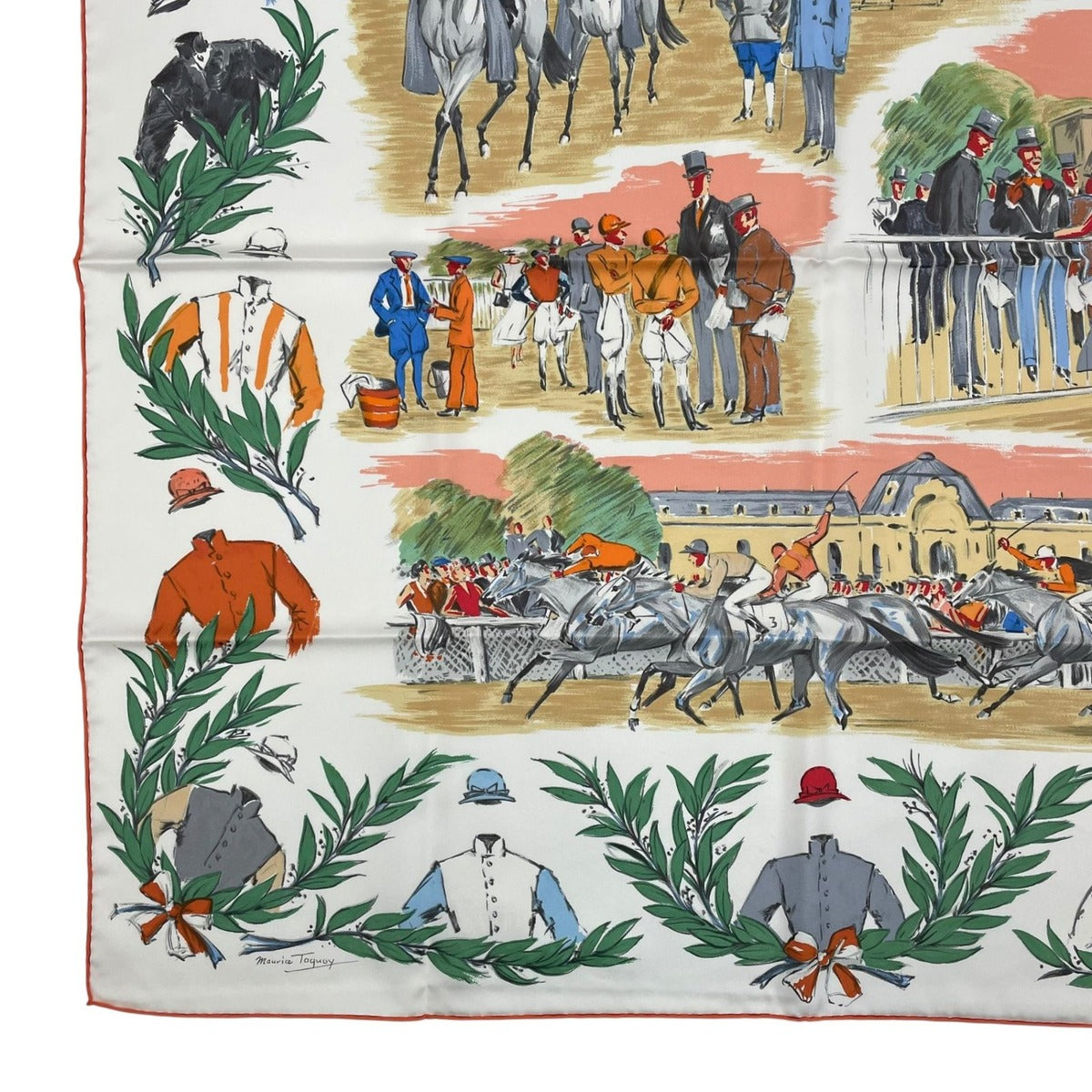 Hermes Carre 90 Scarf Silk Chantilly Racecourse White Box — view 5