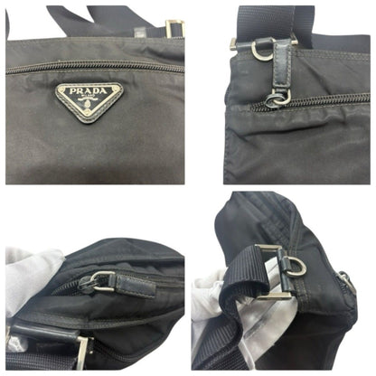 Prada Tessuto Triangle Logo Black Silver Nylon Shoulder Bag — view 7