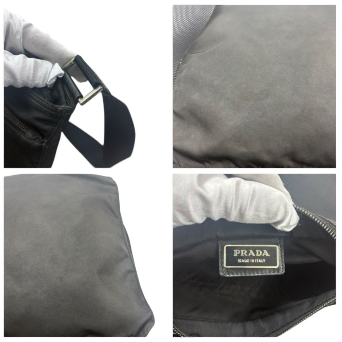 Prada Tessuto Triangle Logo Black Silver Nylon Shoulder Bag — view 8