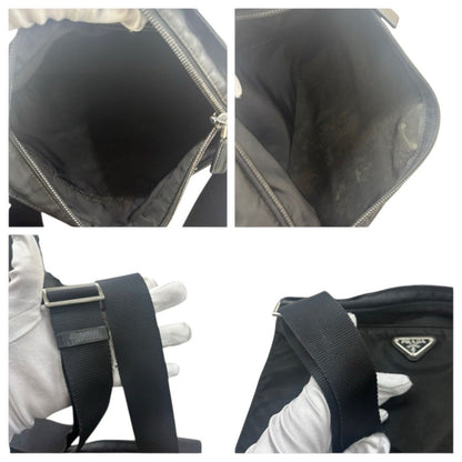 Prada Tessuto Triangle Logo Black Silver Nylon Shoulder Bag — view 9