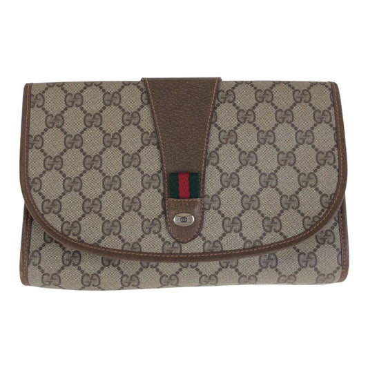 Gucci Vintage Sherry Line Beige GG Supreme Canvas Clutch Second