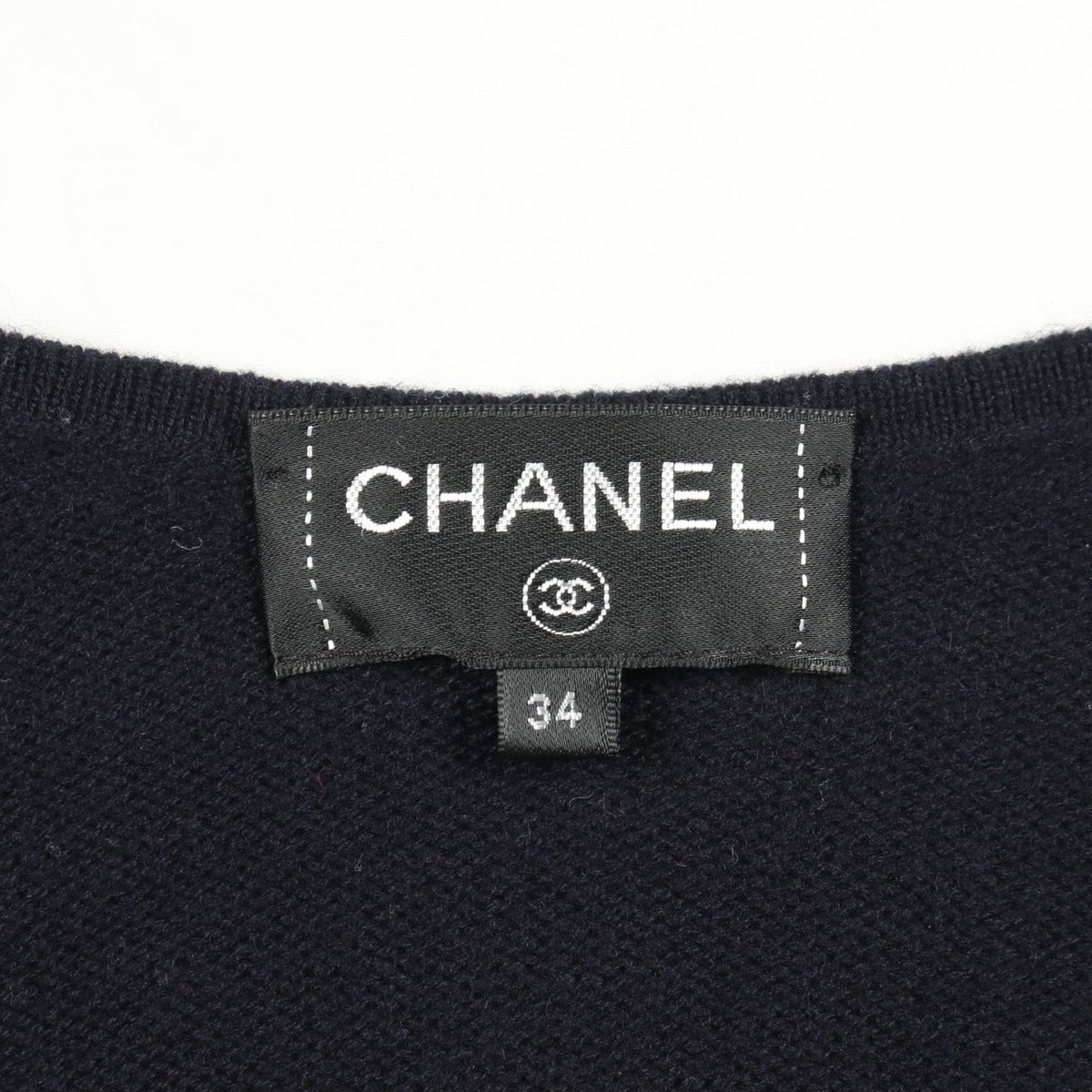 Chanel Cardigan CC Logo Button Long Cashmere Navy. White — view 3