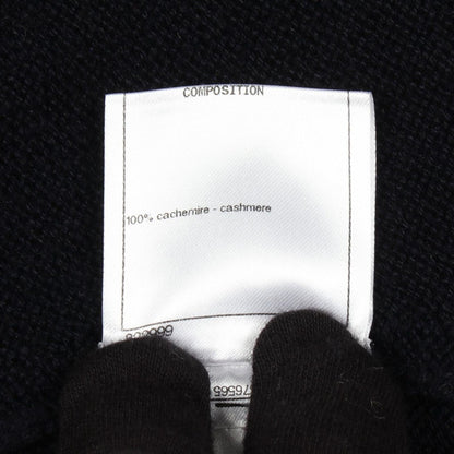 Chanel Cardigan CC Logo Button Long Cashmere Navy. White — view 4