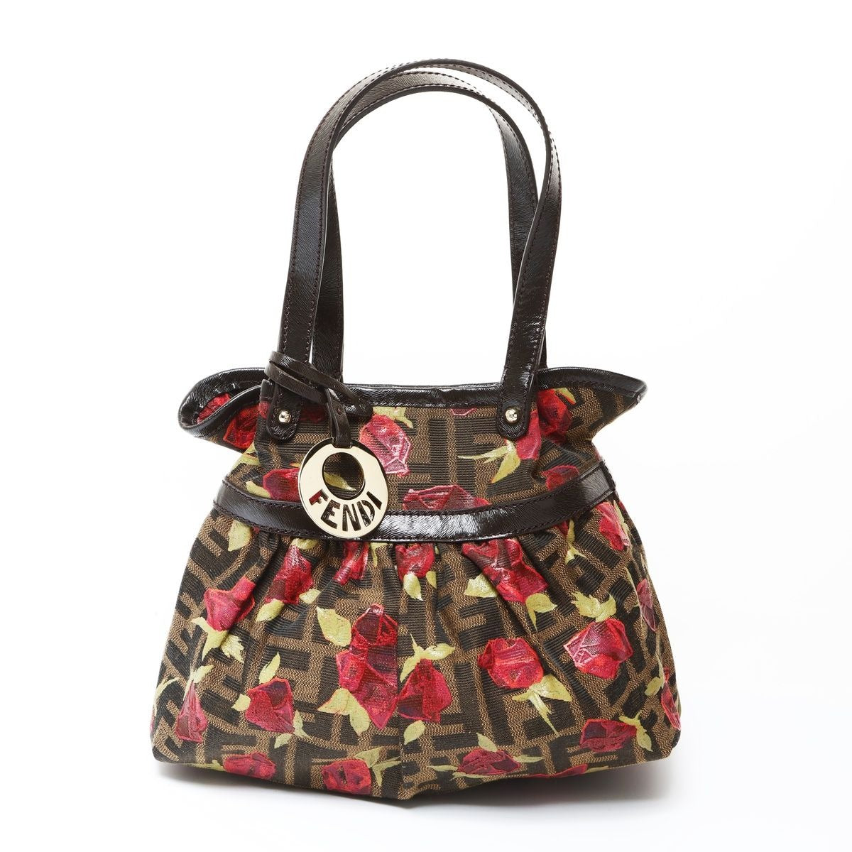 Fendi Handbag Zucca Canvas Rose Pattern