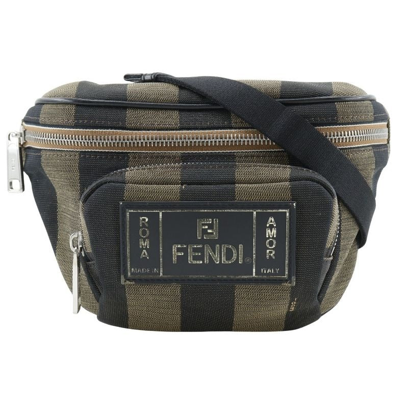 Fendi Pecan Stripe Body Bag 7 Va446 Nylon Canvas Brown Waist