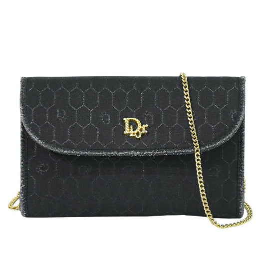 Dior Honeycomb Pattern Chain Shoulder Bag Pochette Canvas Black
