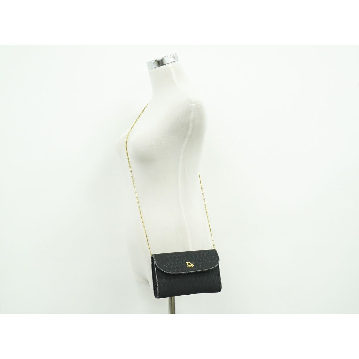 Dior Honeycomb Pattern Chain Shoulder Bag Pochette Canvas Black — view 6