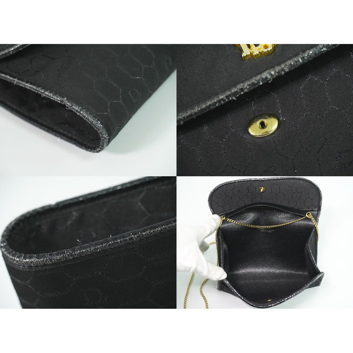 Dior Honeycomb Pattern Chain Shoulder Bag Pochette Canvas Black — view 8
