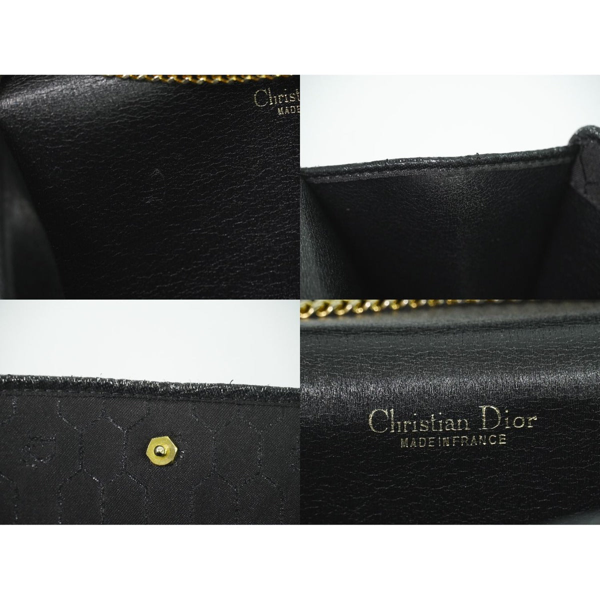Dior Honeycomb Pattern Chain Shoulder Bag Pochette Canvas Black — view 9