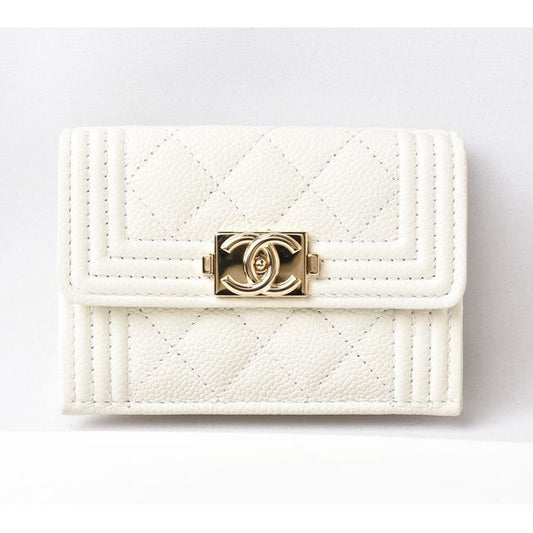 Chanel Wallet Trifold Mini Boy Caviar Leather Off White