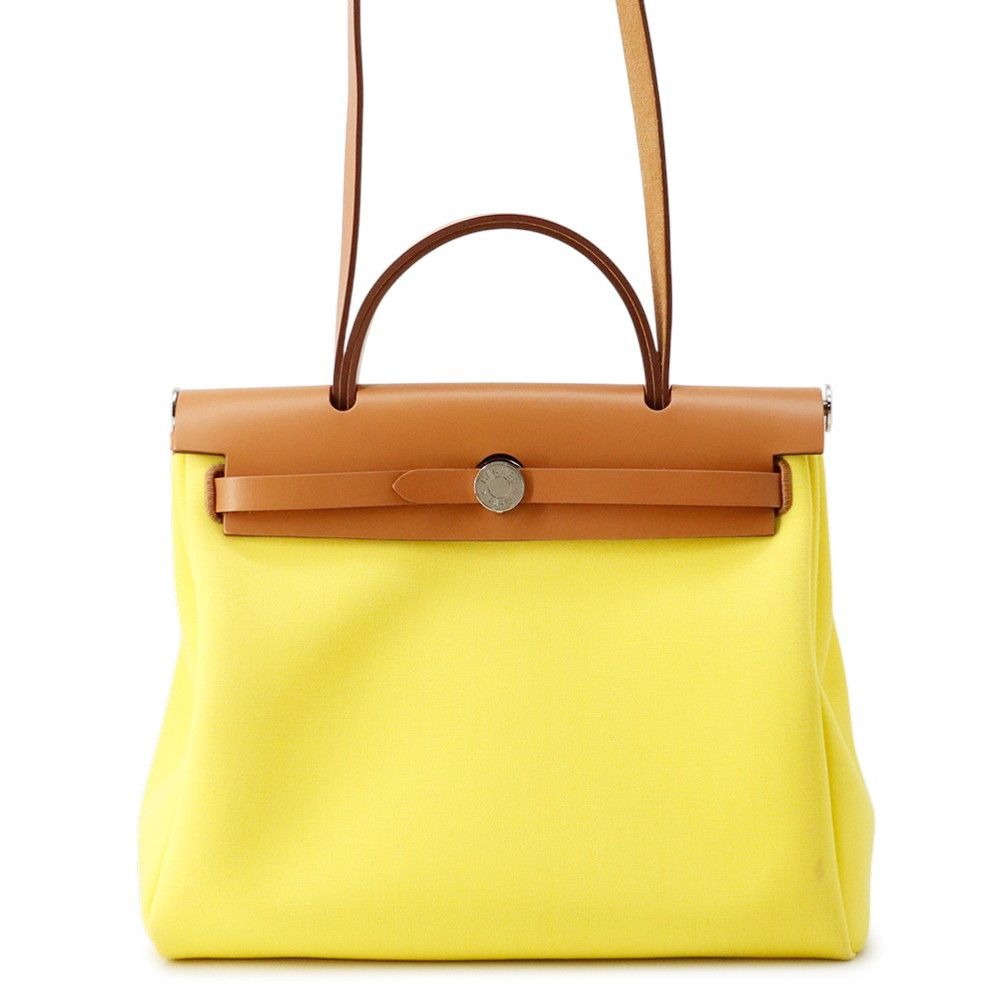 Hermes Herbag Zip PM Retourne Citron Natural Silver Toile