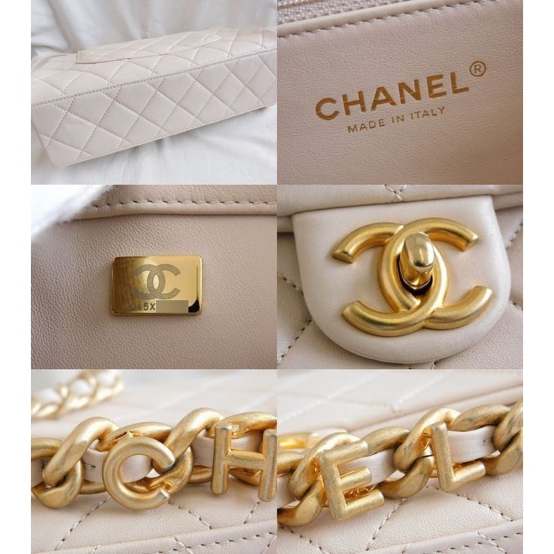 Chanel Quilted Chain Shoulder Bag Leather Light Beige — view 4