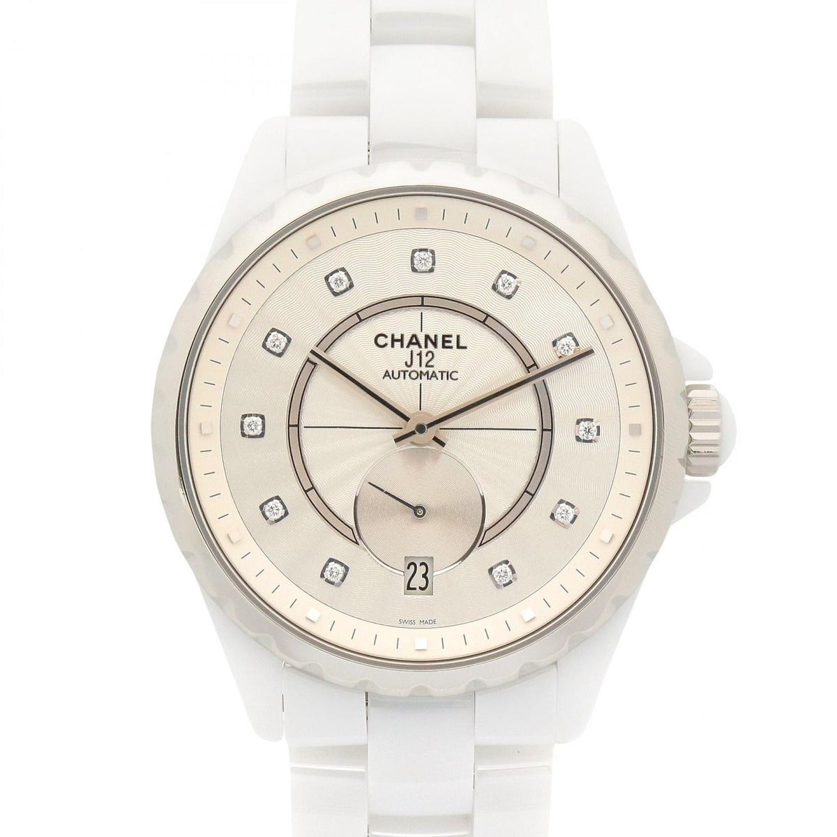 Chanel Watch Silver Ceramic Diamond