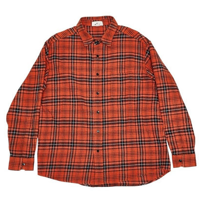 Celine Hedi Slimane Check Long Sleeve Flannel Shirt 39 Orange Cotton