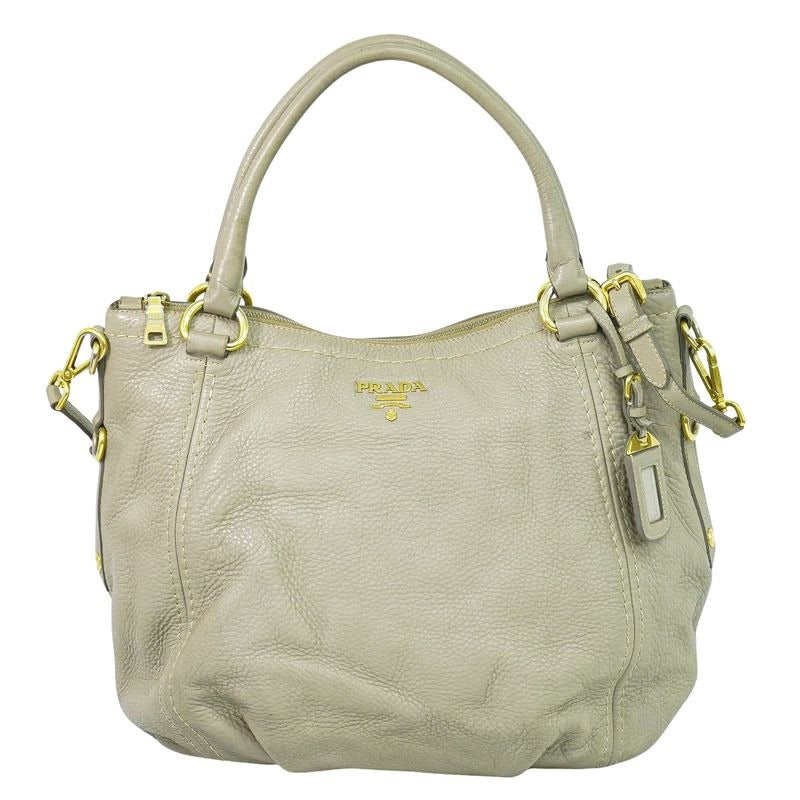Prada Leather 2-Way Shoulder Bag Handbag Gray