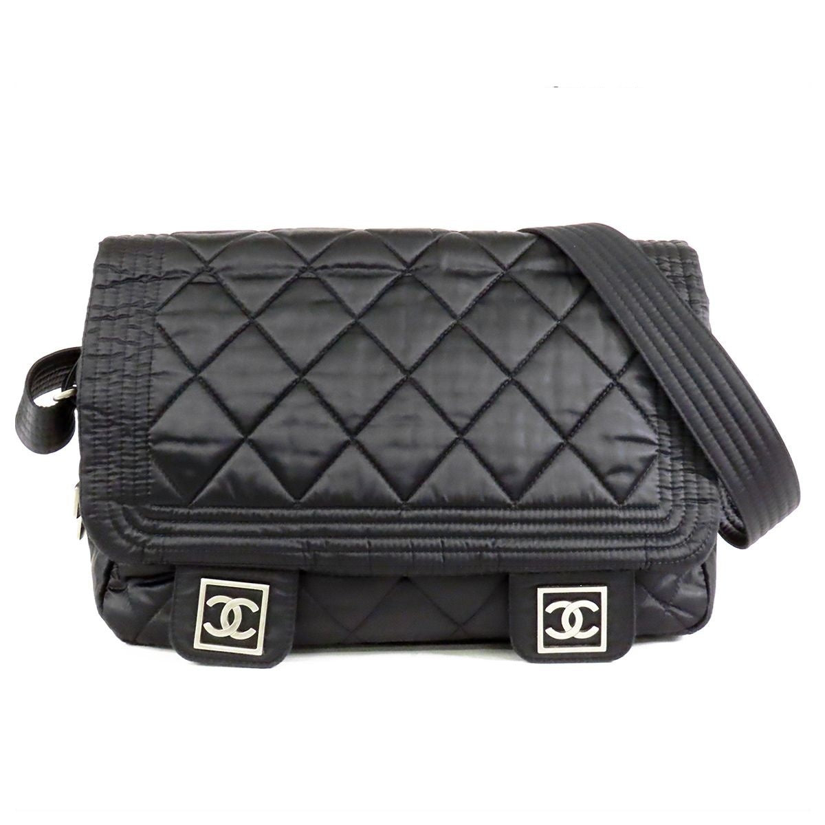 Chanel Sports Line Shoulder Bag Black Silver Nylon