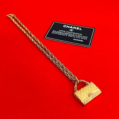 Chanel Quilted Bag Motif GP Chain Necklace Pendant Accessory 95P