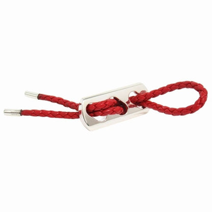 Hermes Polished Key Holder Key Ring Charm Braided Leather Silver Red