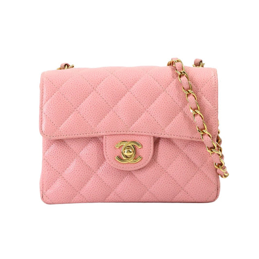 Chanel Mini Quilted Chain Shoulder Bag Caviar Leather Pink Gold