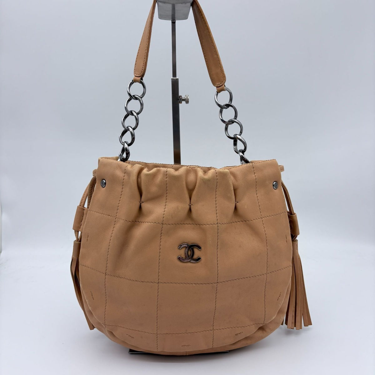 Chanel CC Logo Silver Fringe Choco Bar Handbag